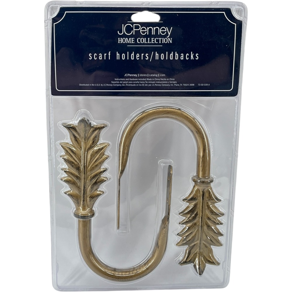 JCPenney Home Collection Scarf Holders Holdbacks Leaf Design Antique Gold